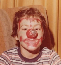 Boy With Clown Face Paint Red Nose Costume Childhood Portrait 1981