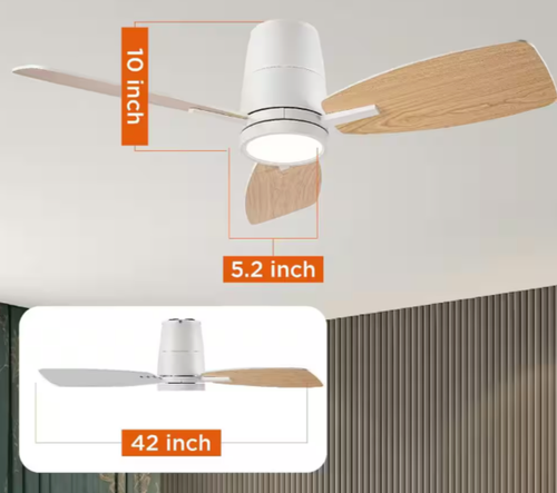QRMOK 42" LED Indoor White Flush Mount Ceiling Fan+3-Color Light+Remote OPEN BOX - Picture 5 of 13