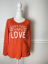 Sundry Women Top 1 S Small Orange Summer of Love Graphic Long Sleeve Made in USA
