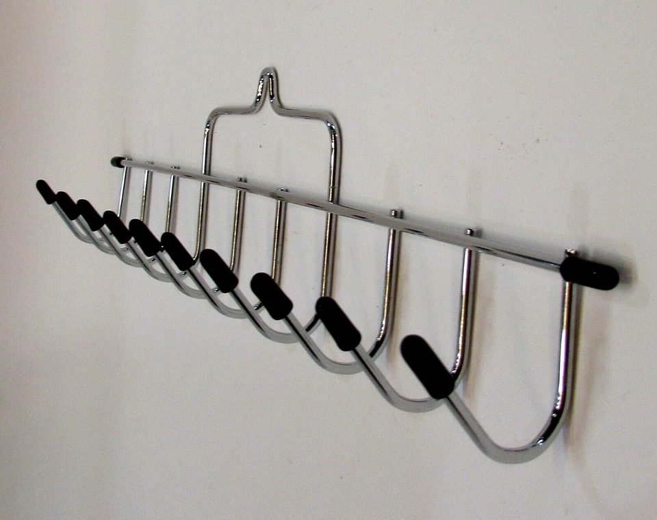 漂亮复古 1990 年代不锈钢十钩 14 英寸长壁挂皮带架 — 第 2/4 张图片