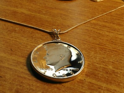 1988 Proof John F Kennedy Half Pendant on an 18'' 925 Italian Silver Snake Chain