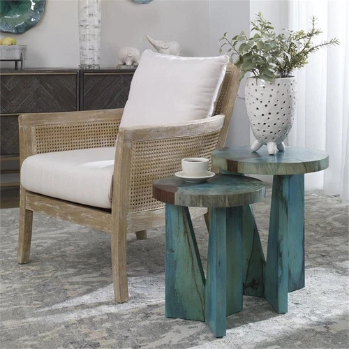 Uttermost Nadette Tamarind Wood Nesting Tables in Blue-green (Set of 2) - Picture 2 of 7