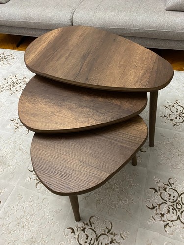 Modern Stylish Wooden Nesting Table Set Minimalist Design, Natural Wood Finish - Picture 11 of 13
