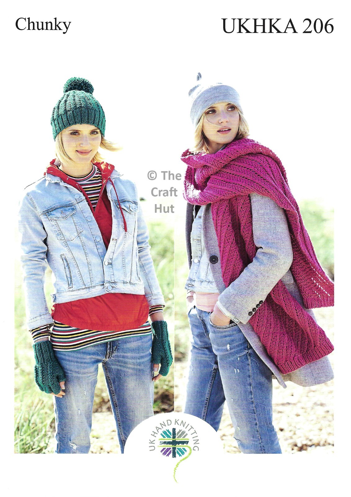Hand Knitting PATTERN ONLY Adults Chunky Hat Scarf Fingerless Gloves UKHKA206