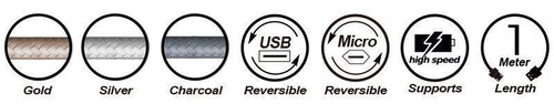 Silverstone CPU01S-1800 (Silver) Reversible USB-A to Reversible Micro-B Cable - Picture 3 of 3