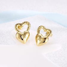 Womens Gold Plated Heart Love Vogue Ear Stud Earrings E237