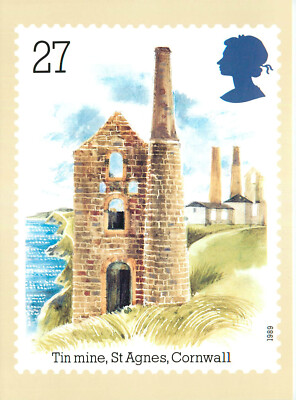 Postcard Stamp of Tin Mine, St. Agnes, Cornwall by Ronald Maddox