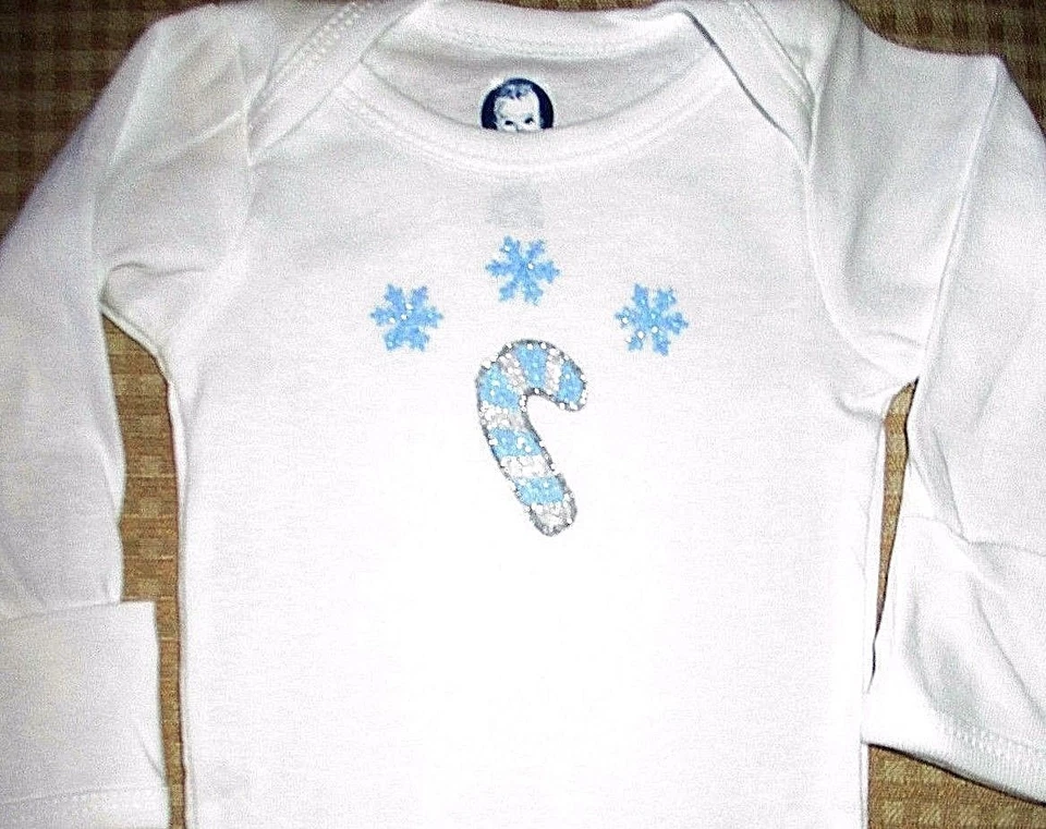 bebé una pieza mameluco navidad talla 0-3 meses blanco azul bastón caramelo niño niña Foto 4 de 4