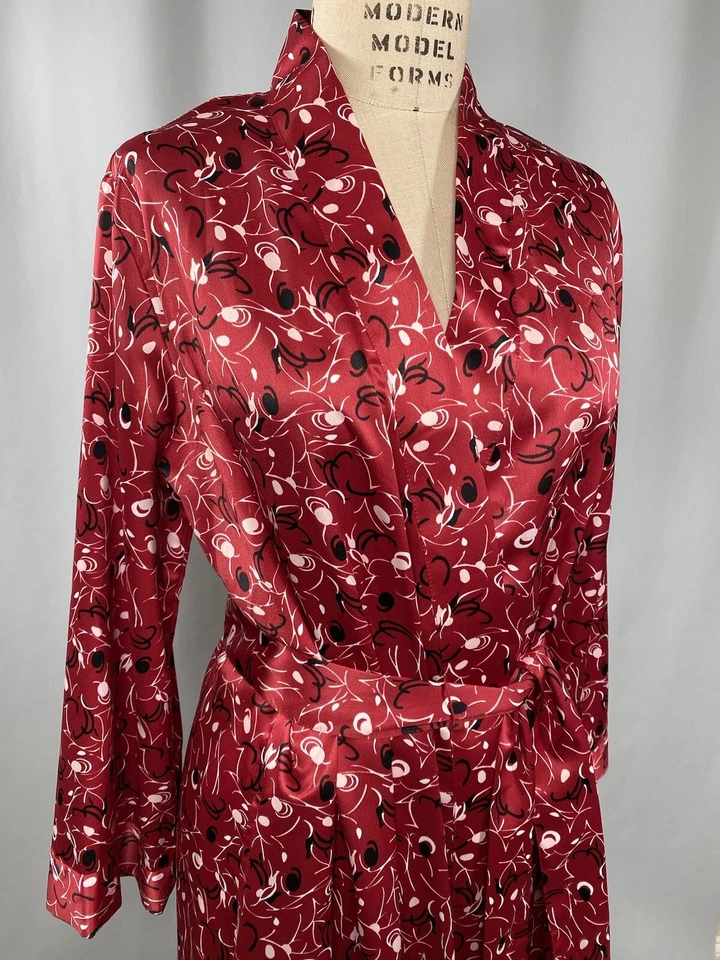Women Satin Robe Womens SIZE SMALL red classic CABERNET long Y2K - Image 2 of 4