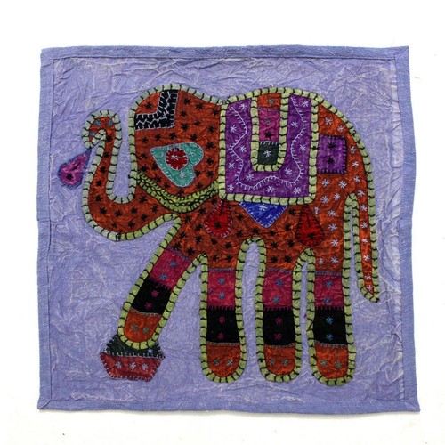Housse de coussin en coton patchwork brodé bleu éléphant Ql