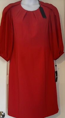 Kobi Halperin Christmas Red Dress 3/4 Sheer Sleeves 14 MSRP$398 Neiman Marcus
