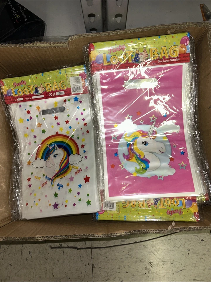 "100 bolsas de plástico unicornio regalo fiesta de cumpleaños aptas para alimentos nuevas 6,5* 10""" Foto 2 de 2
