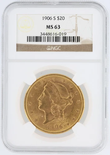 1906-S Liberty Head Double Eagle NGC MS63 $20 San Francisco Minted Gold Coin
