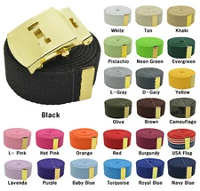 48",54",60",72 Initial Capital "I" Gold Slider Canvas Web Belt & Buckle 25 Color