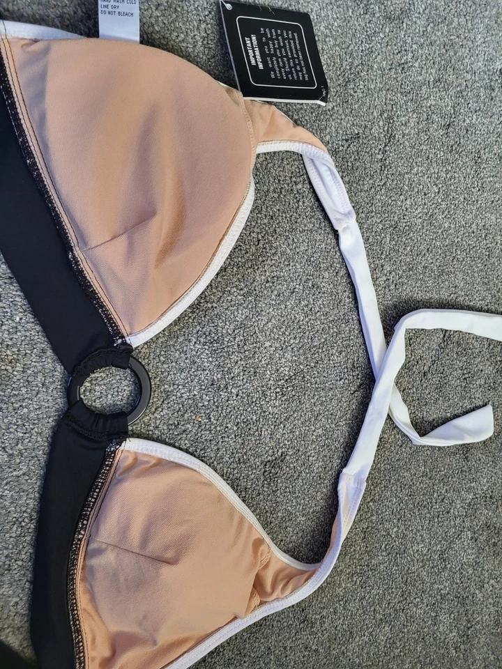 Women's Newport News Tie Halter Black / White Padded Swim Top Size 16 NWT - Image 3 of 4