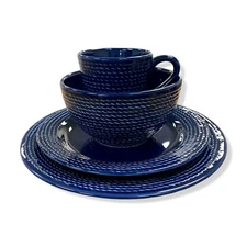 $220 Matceramica Blue Cobalt Rope Dinnerware 16-Piece Set
