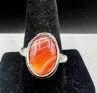 Vintage Sterling Silver Banded Carnelian Agate Statement Ring Size 11 - 8.1g