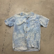 True Vintage 1950s Kamehameha Hawaiian Shirt Loop Collar Blue Large