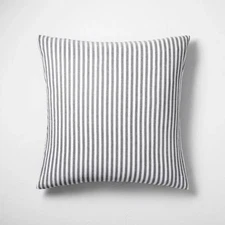 CASALUNA Euro Pillow Sham Heavyweight Linen Blend Dark Gray Stripe