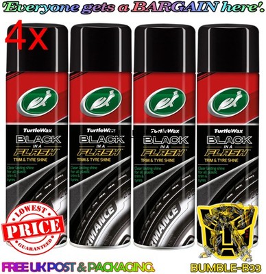4 x Turtle Wax Black in a Flash Reifenverband Auto Außen Kunststoff Glanz 500ml