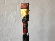Hand Carved King Umbrella: Wooden Walking Stick, Custom Design