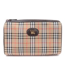BURBERRY burberrys Nova Plaid Canvas Leather Clutch Bag Beige Authentic