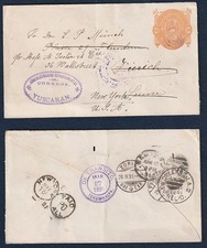 HONDURAS 1891 GA koperta 10 C. #2, YUSCARAN do Szwajcarii i dalej do USA