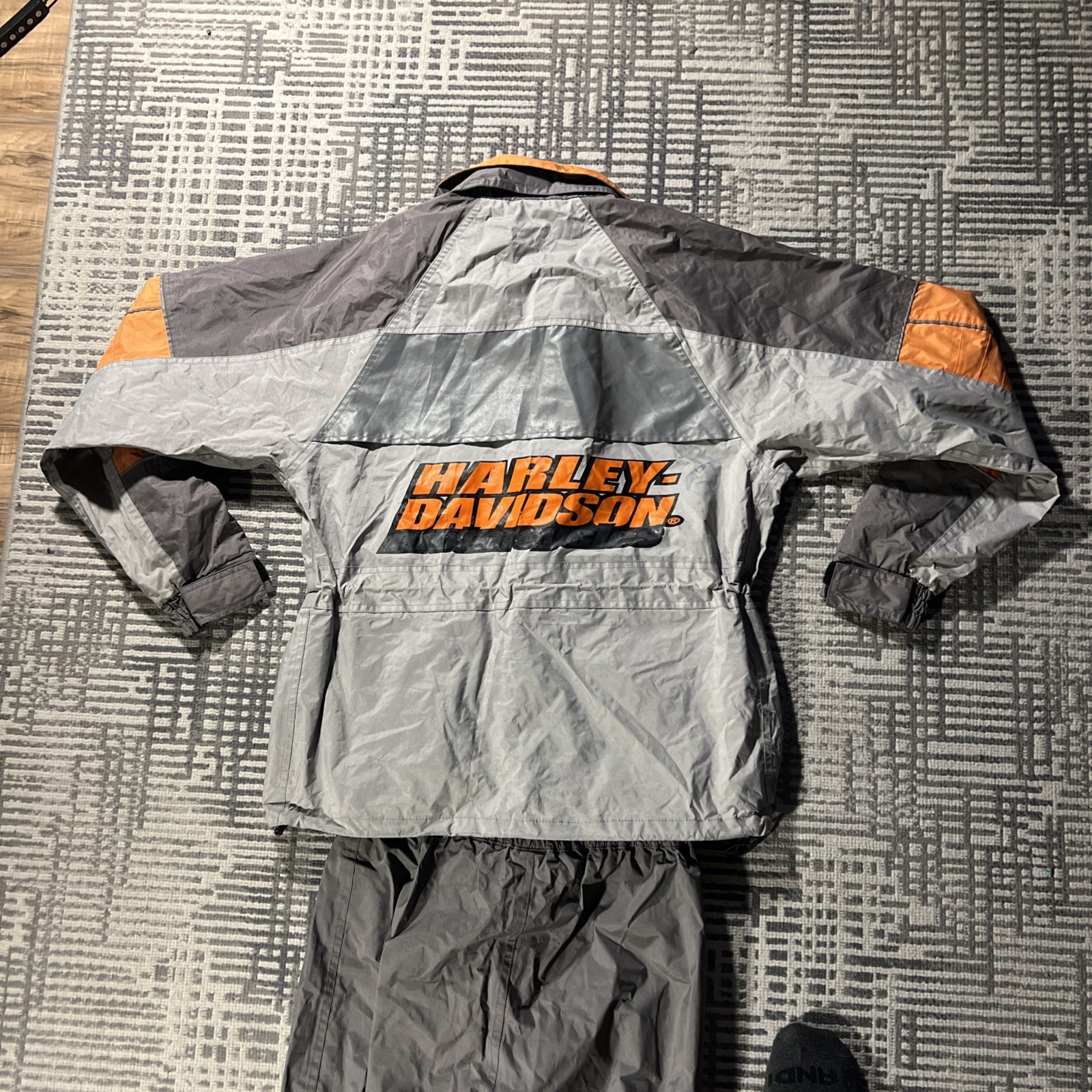 Harley Davidson Rain Gear 2 Piece Jacket Pants Small Grey Orange Hi-Vis *READ*