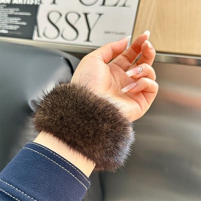 One Pair Cuffs Fingerless Stretch Real Mink Fur Gloves Sleeves Wrist Mittens