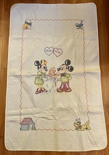 Vintage Disney Mickey Mouse Minnie Crib Blanket Quilt Hand Cross Stitch 35x56