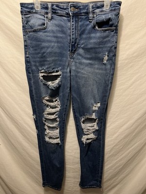 American Eagle Outfitters Jeans Womens 10 Short Blue Mid Rise Skinny Distressed