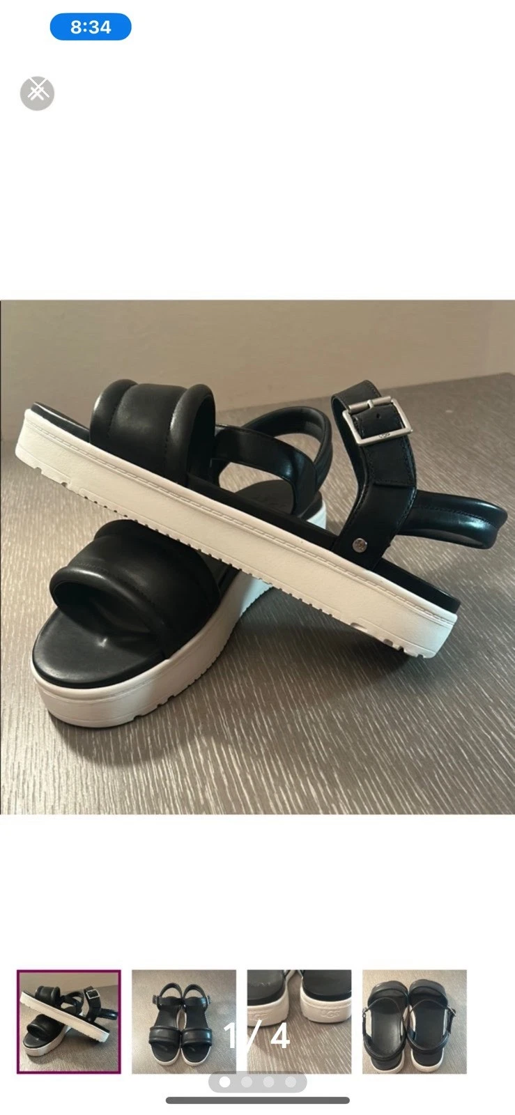 Sandali UGG Lynnden neri cinturini suola bianca donna taglia 10 NUOVI con scatola