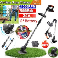 24V Electric Cordless Grass Trimmer Strimmer Garden Edger Cutter with 2 Battery
