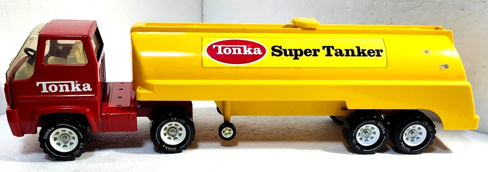 Camión remolque tractor súper cisterna Tonka 26" vintage años 70 acero prensado, limpio Foto 3 de 4
