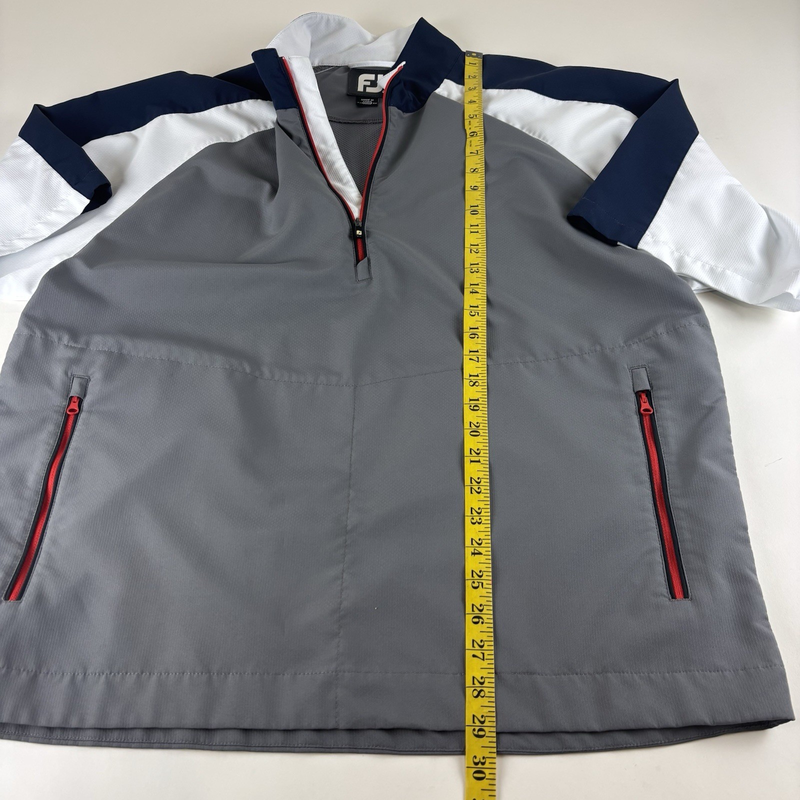 FootJoy Windshirt Men Large Red Blue Quarter Zip Performance Golf Short Sleeve