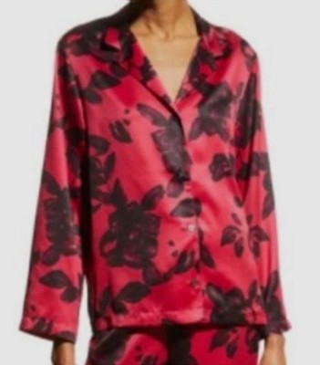 Natori Women's Red Floral Satin Pajama Set Sleepwear Size L