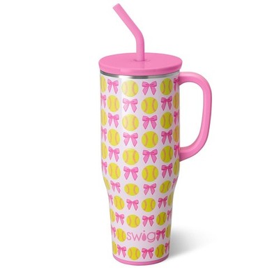Tumbler 40oz Mega Mug Stainless Steel Handle Straw Pitch Hit Run Swiglife Holder