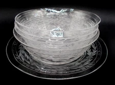 Vintage Rock Crystal Wheel Engraved FINGER BOWLS and 1 Underplate Set of 5 pcs