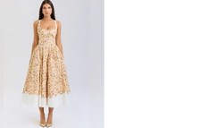 House of CB Alba Honeyflower Print Gathered Cotton Midi Dress