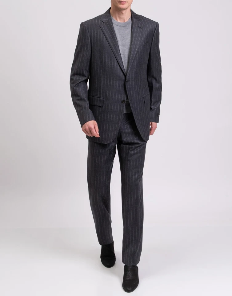 RRP€3200 ZEGNA Cashmere & Wool Suit IT58 US48 2XL Pinstripe Grey Made in Italy - Image 2 of 4