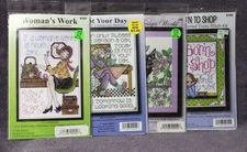 LOT OF 4 DESIGN WORKS cross stitch kits Joan Elliott cat not your day woman NIP