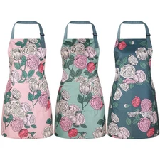 tesaiue 3 Pack Floral Aprons for Women with 2 Pockets, Women Apron Waterproof...