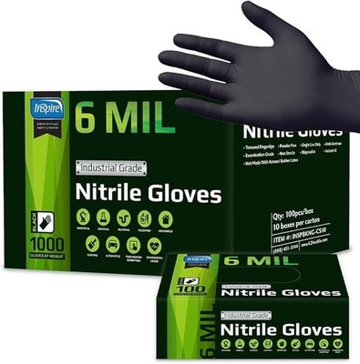Black Nitrile Gloves HEAVY DUTY 6 Mil Nitrile Resistant Cooking Cleaning Disp...