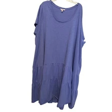 Terra Sky Plus Size 5X Tiered Maxi Dress Blue Cotton Casual Short Sleeve