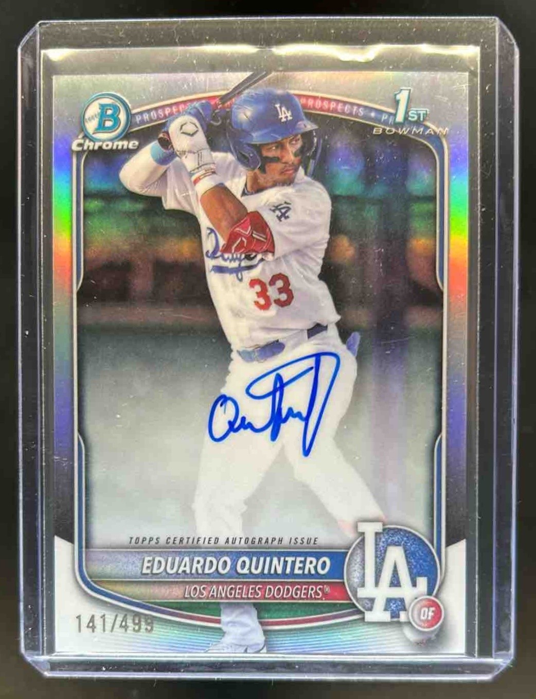 2025 Bowman Eduardo Quintero Chrome Auto Refractor 1st Prospect #141/499 Dodgers