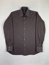 BOSS Hugo Boss Shirt Mens 16 34/35 Brown Stripe Dress Long Sleeve Cotton