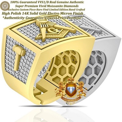 VVS1/D 2.62 Ctw. Real Moissanite Freemason G Compass Masonic Men's Signet Ring