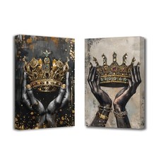 Crown Canvas Wall Art - King and Queen Crown 12.00" x 16.00" x 2PCS Black