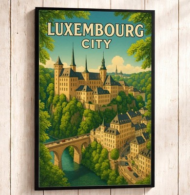 Luxembourg City Travel Poster Vintage WPA Style Wall Art Print Europe Decor
