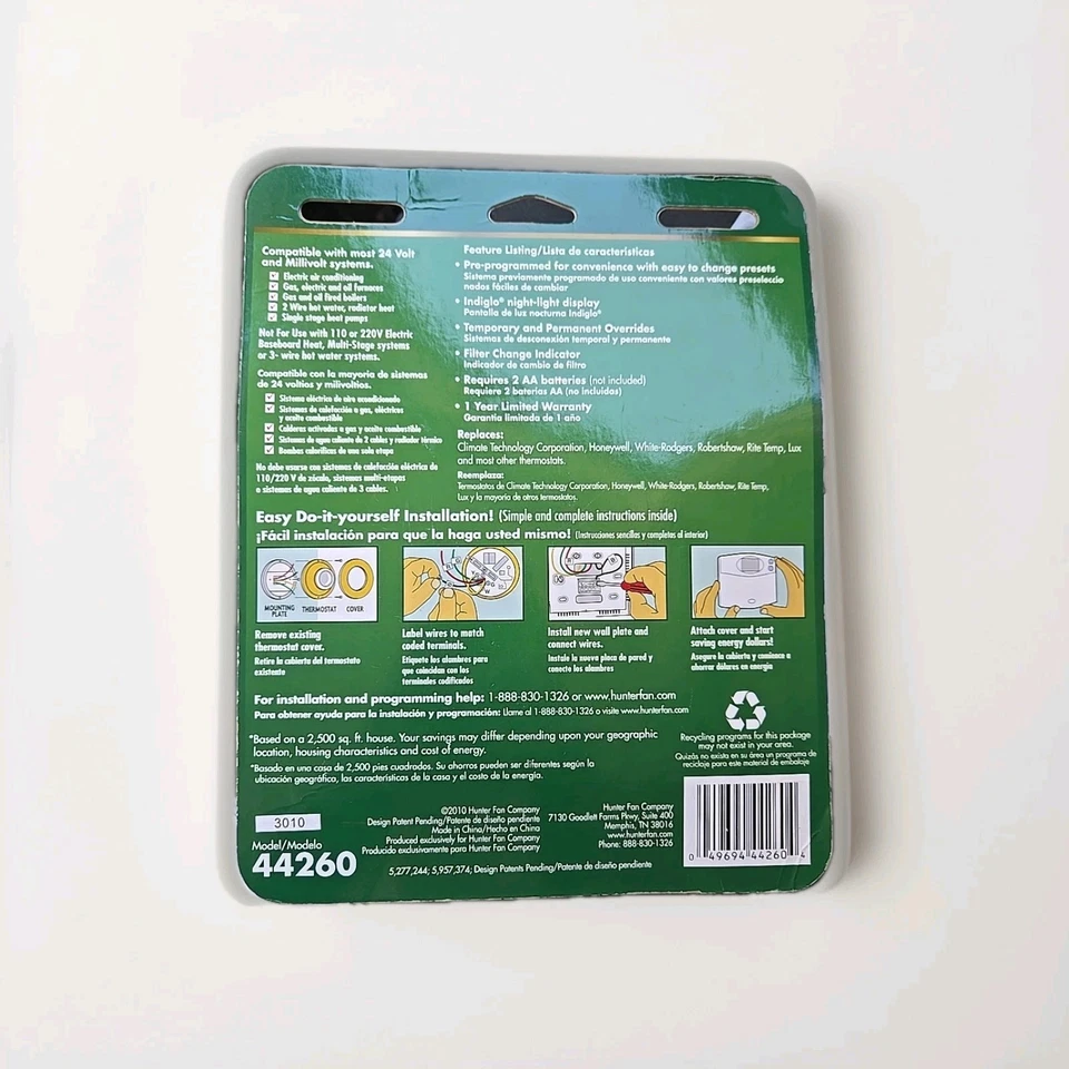 Hunter 44260 Set and Save 5+1+1 Programmable Thermostat - White - Image 3 of 3